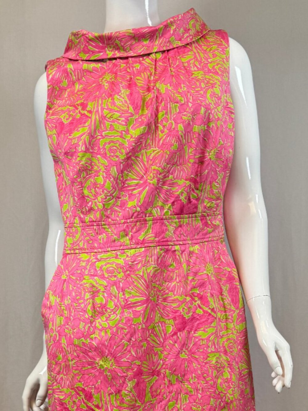 Lilly Pulitzer Midi Pink Green Floral Cotton Lined Shift Dress Size 12 - Picture 2 of 16